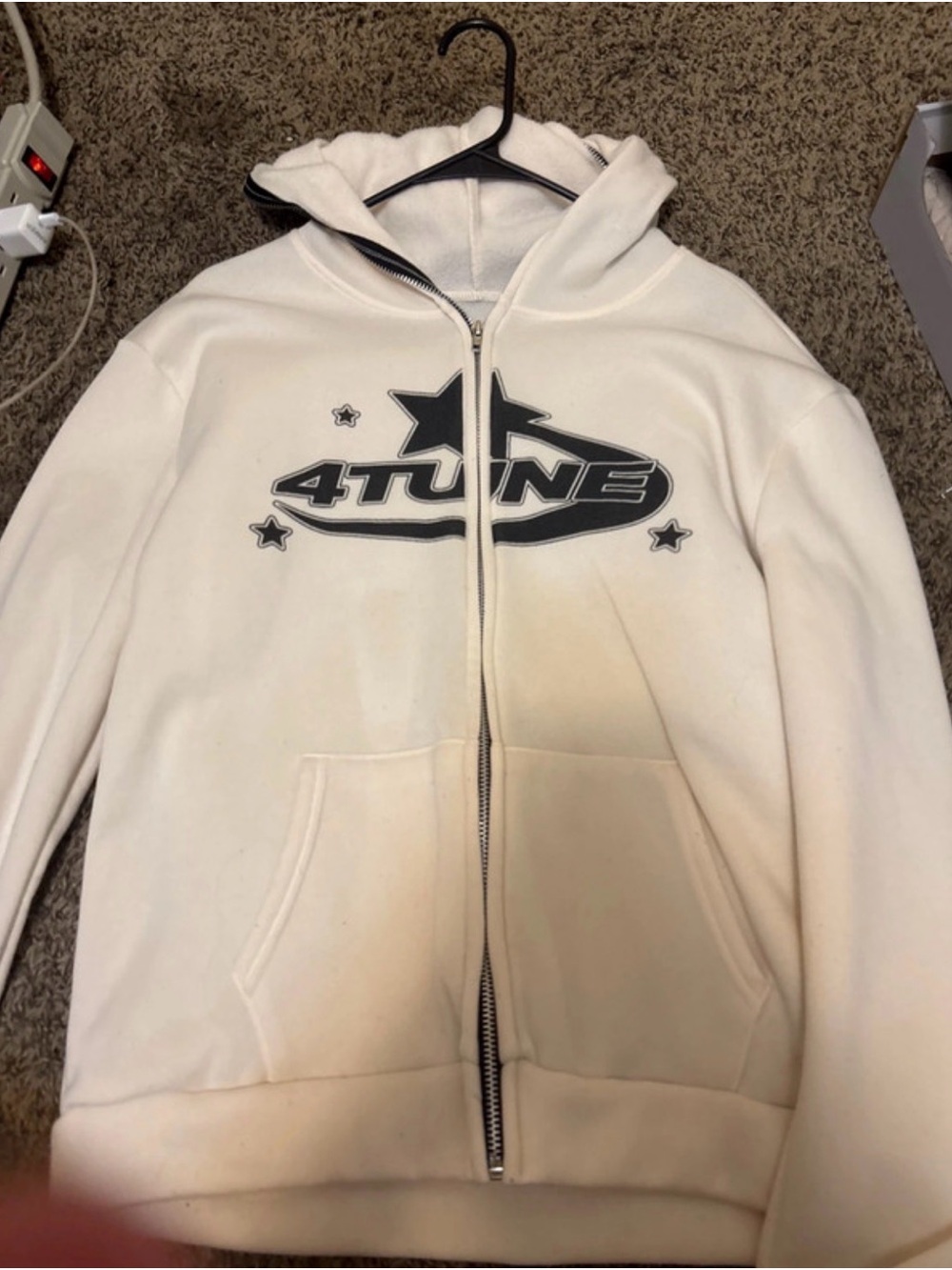SHEIN White Zip-Up Hoodie Jacket with Black Logo
